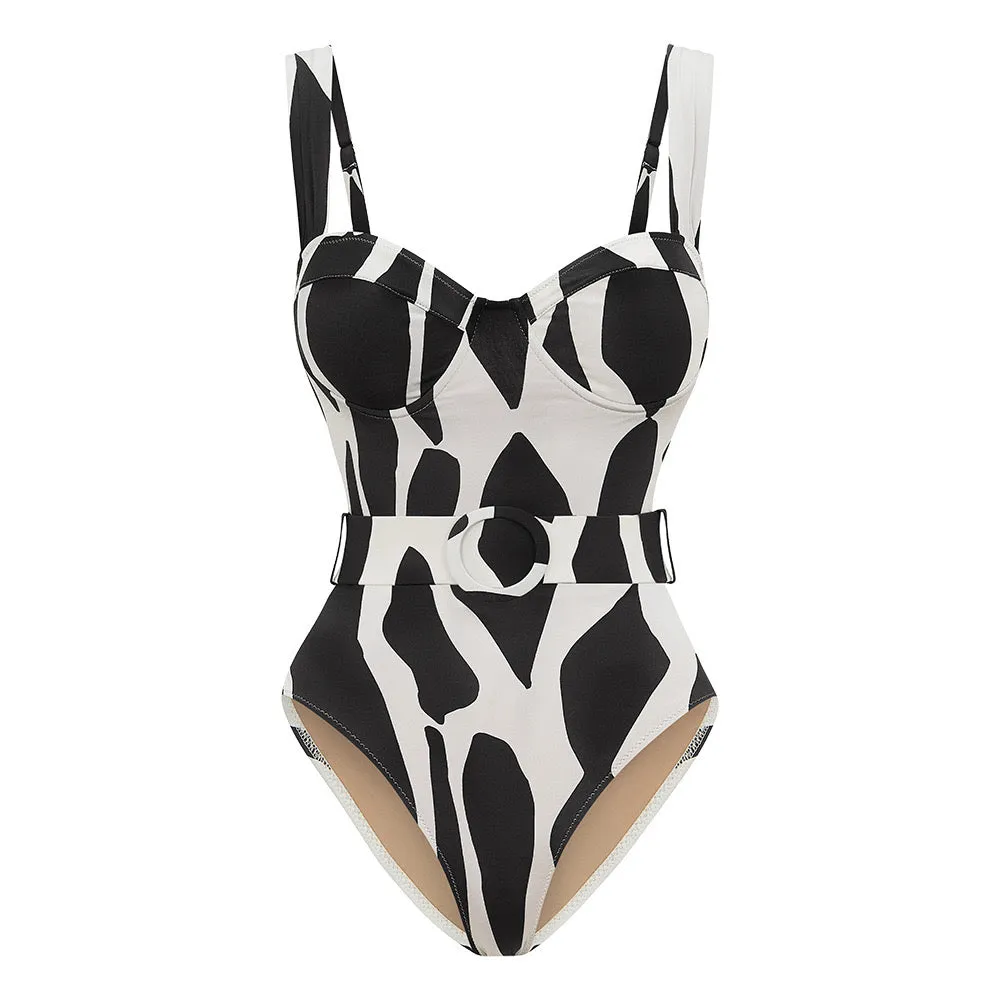 Abstract Print Monokini With Sarong Set