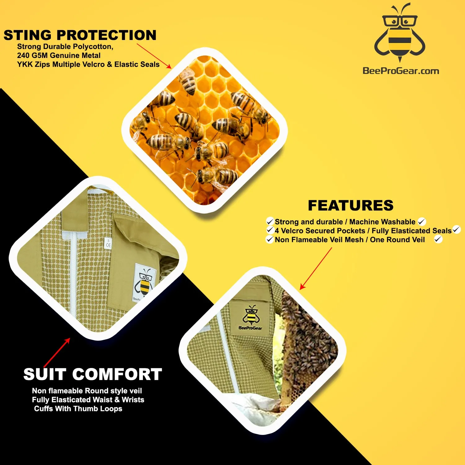 Advanced 3-Layer Ultra Ventilated Beekeeping Pilot Suit with Round Veil | Breathable Sting-Proof Protection | Khaki