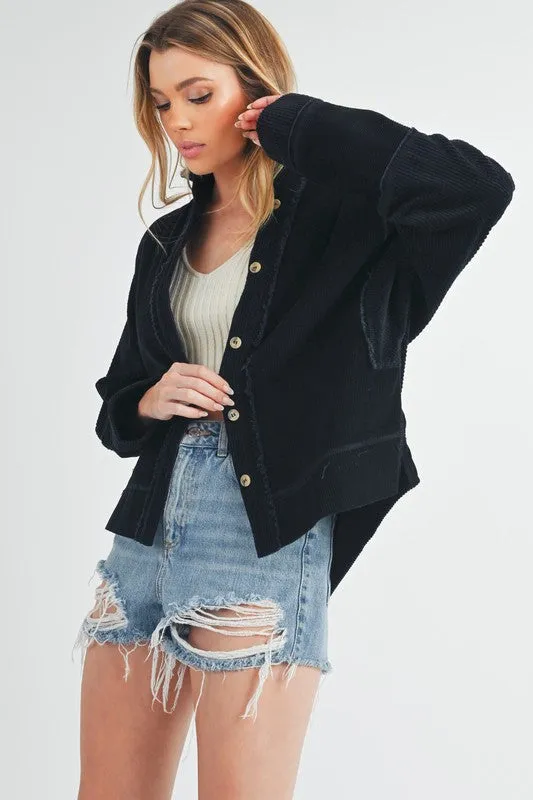 Aemi   Co Side Slit Exposed Seam Button Up Corduroy Jacket