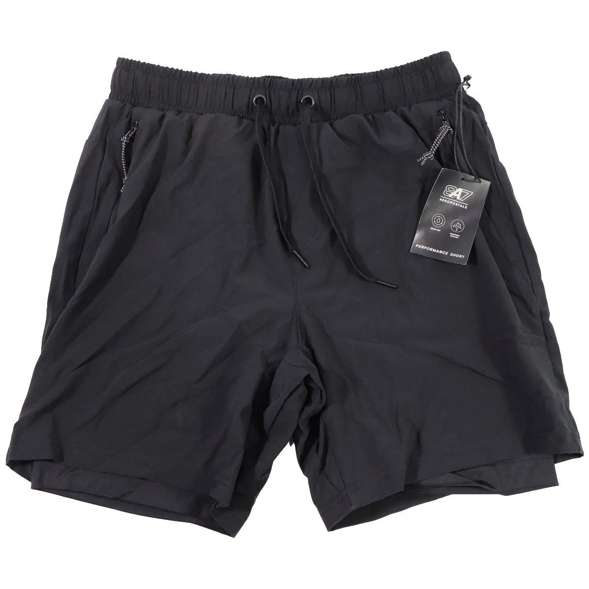 AEROPOSTALE 8A7 Performance Shorts 7&#34; Seam - Black (Size: Unisex/S)