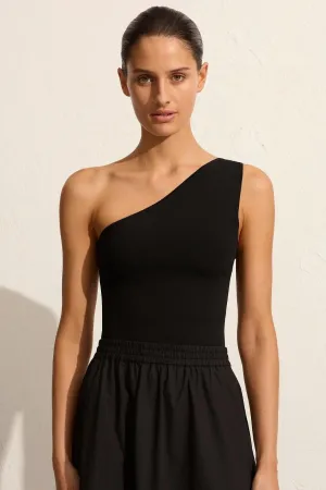Asymmetric Knit Tank Black