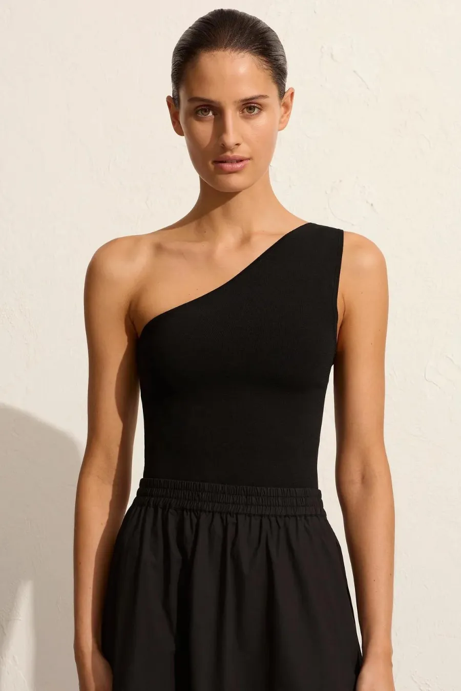 Asymmetric Knit Tank Black