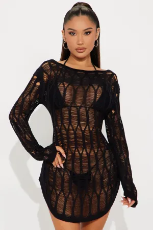 Audrey Crochet Cover Up Mini Dress - Black