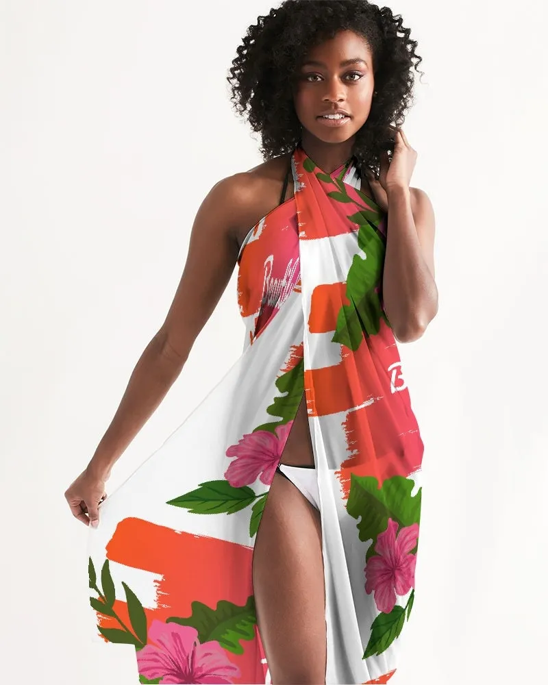 Beautiful Graphic Print Pink Hibiscus Swimsuit Cover-up