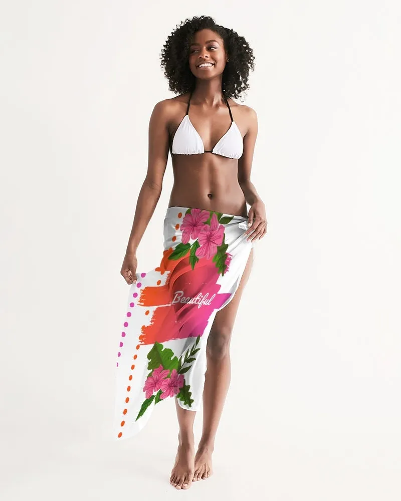 Beautiful Graphic Print Pink Hibiscus Swimsuit Cover-up