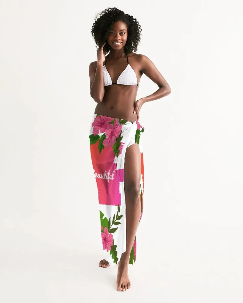 Beautiful Graphic Print Pink Hibiscus Swimsuit Cover-up