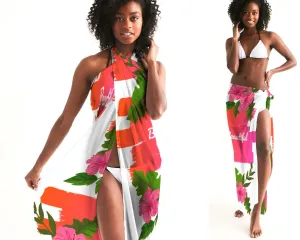 Beautiful Graphic Print Pink Hibiscus Swimsuit Cover-up