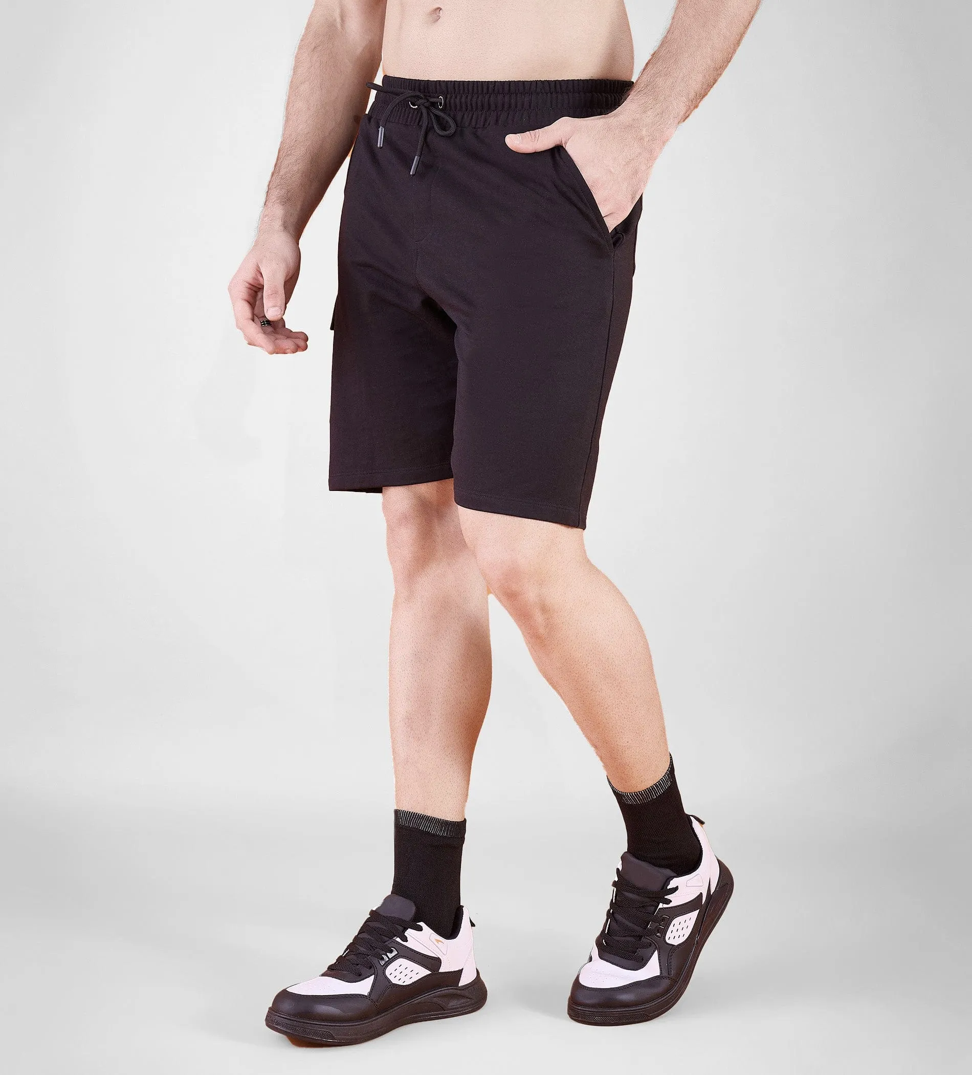 Black Bold Emblem Shorts For Men
