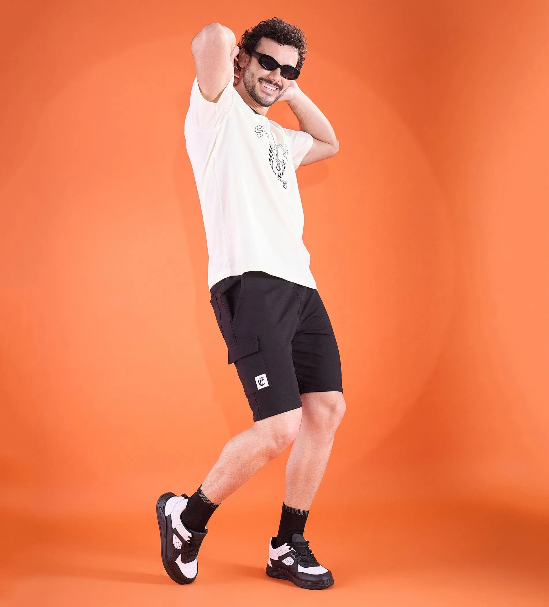 Black Bold Emblem Shorts For Men