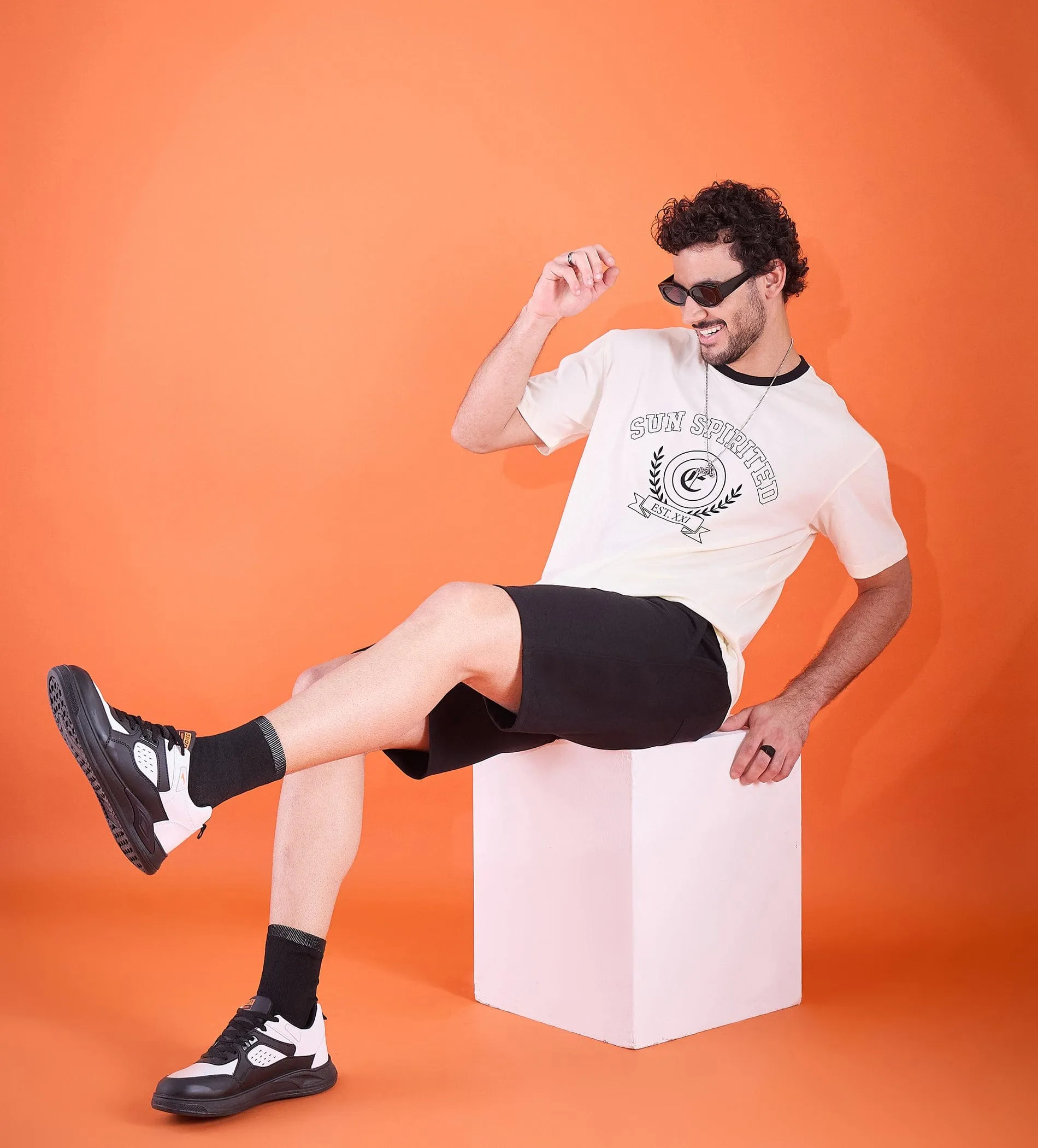 Black Bold Emblem Shorts For Men
