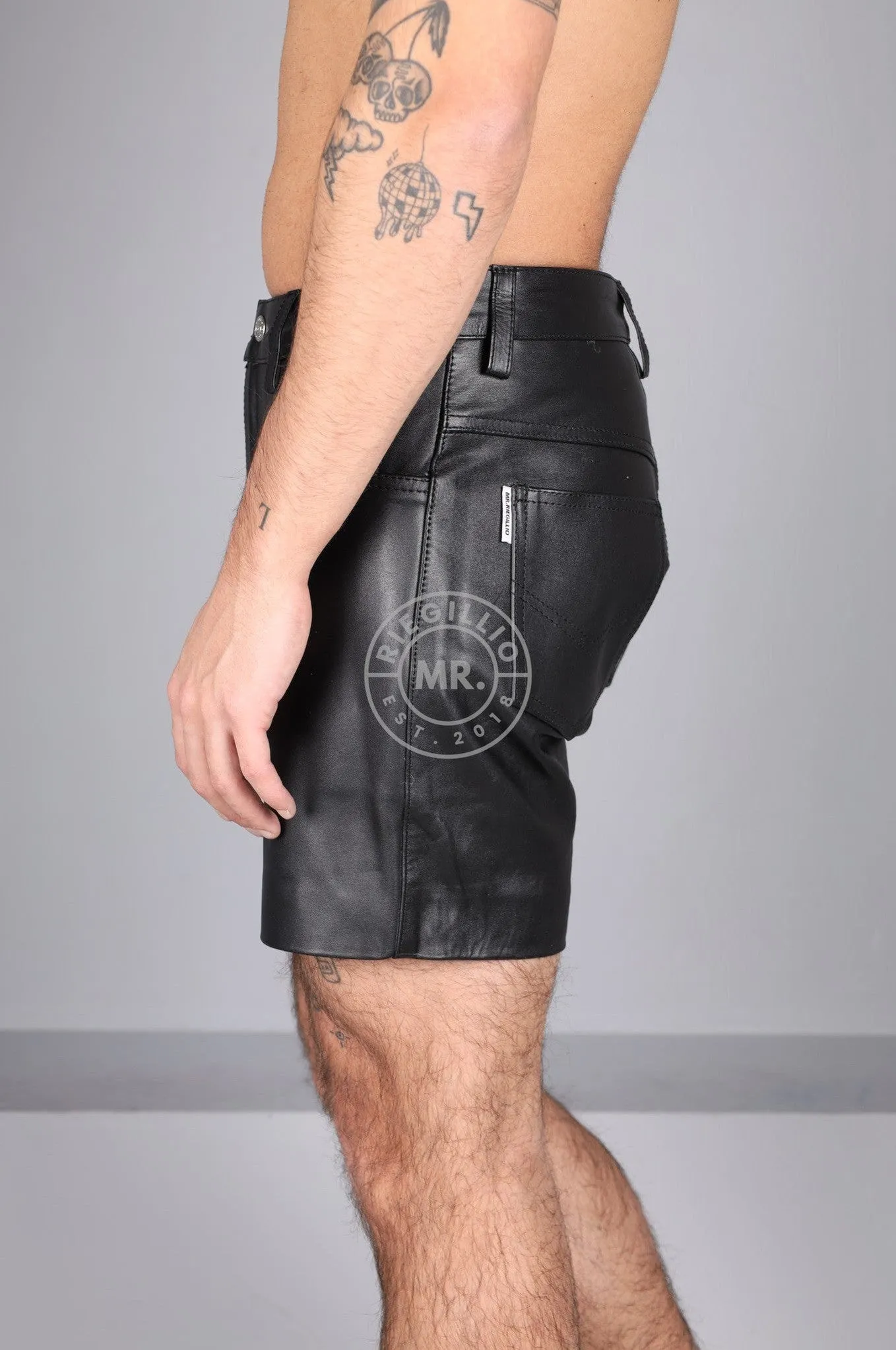 Black Leather 5 Pocket Short