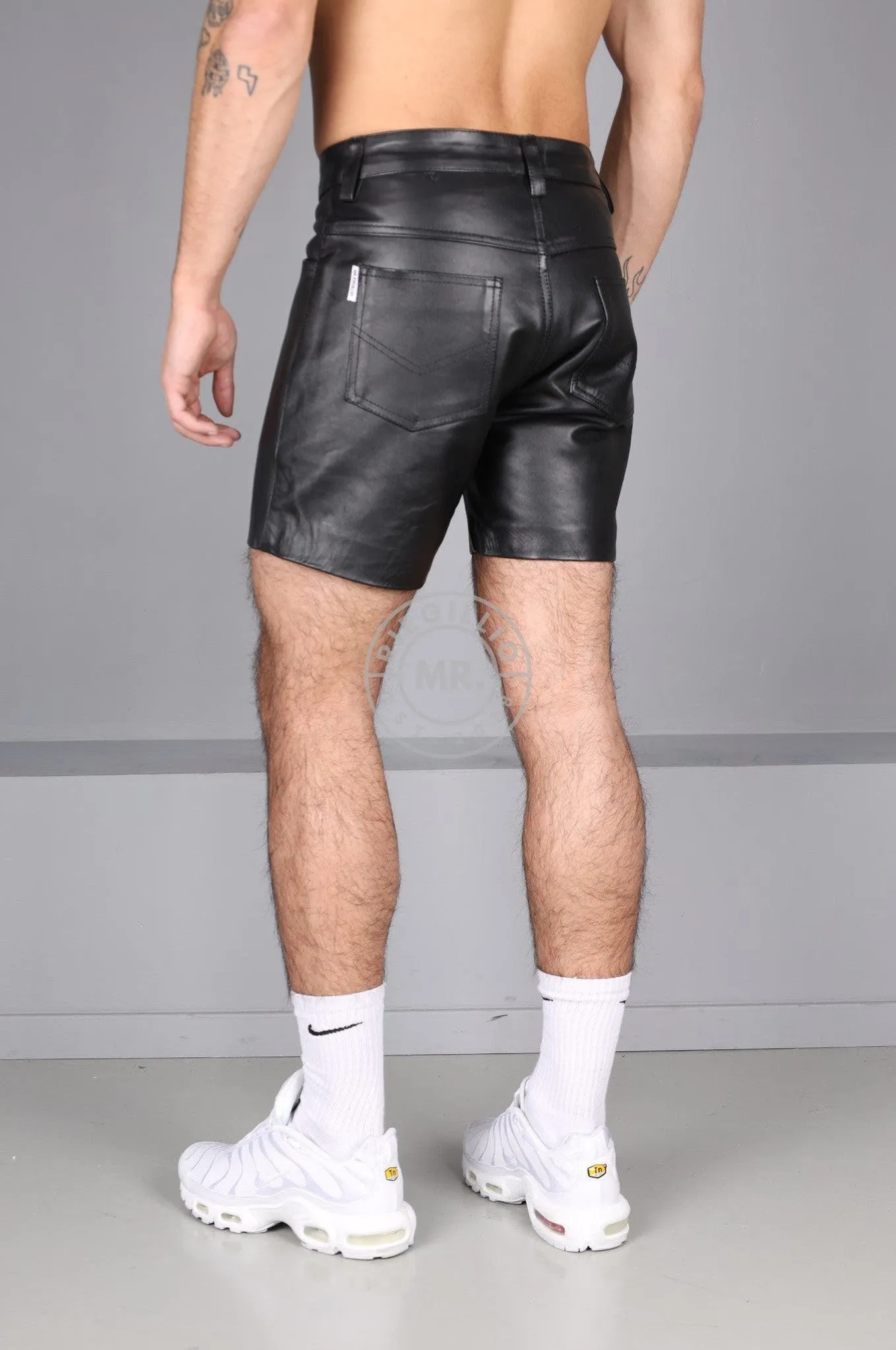 Black Leather 5 Pocket Short