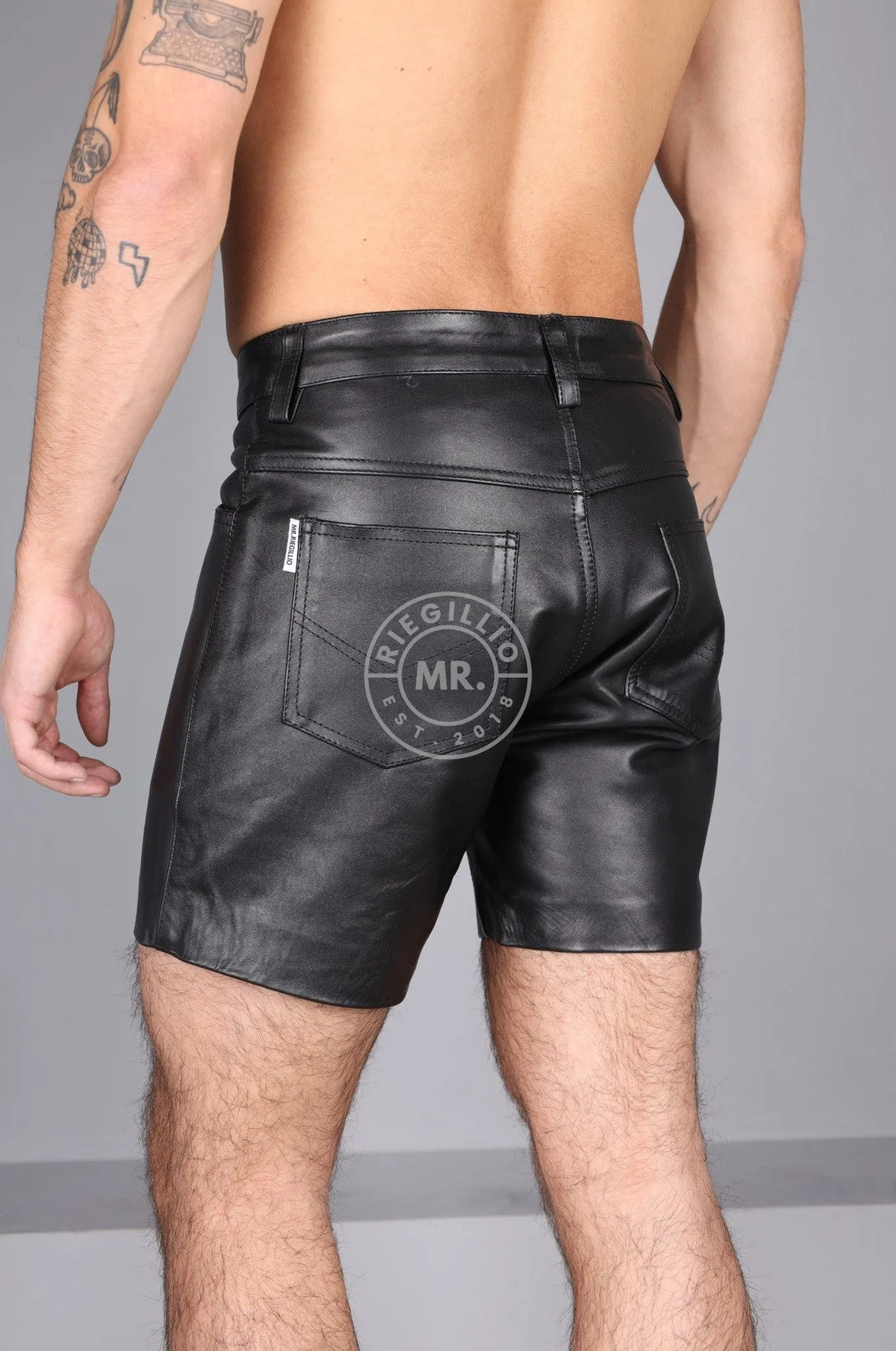 Black Leather 5 Pocket Short
