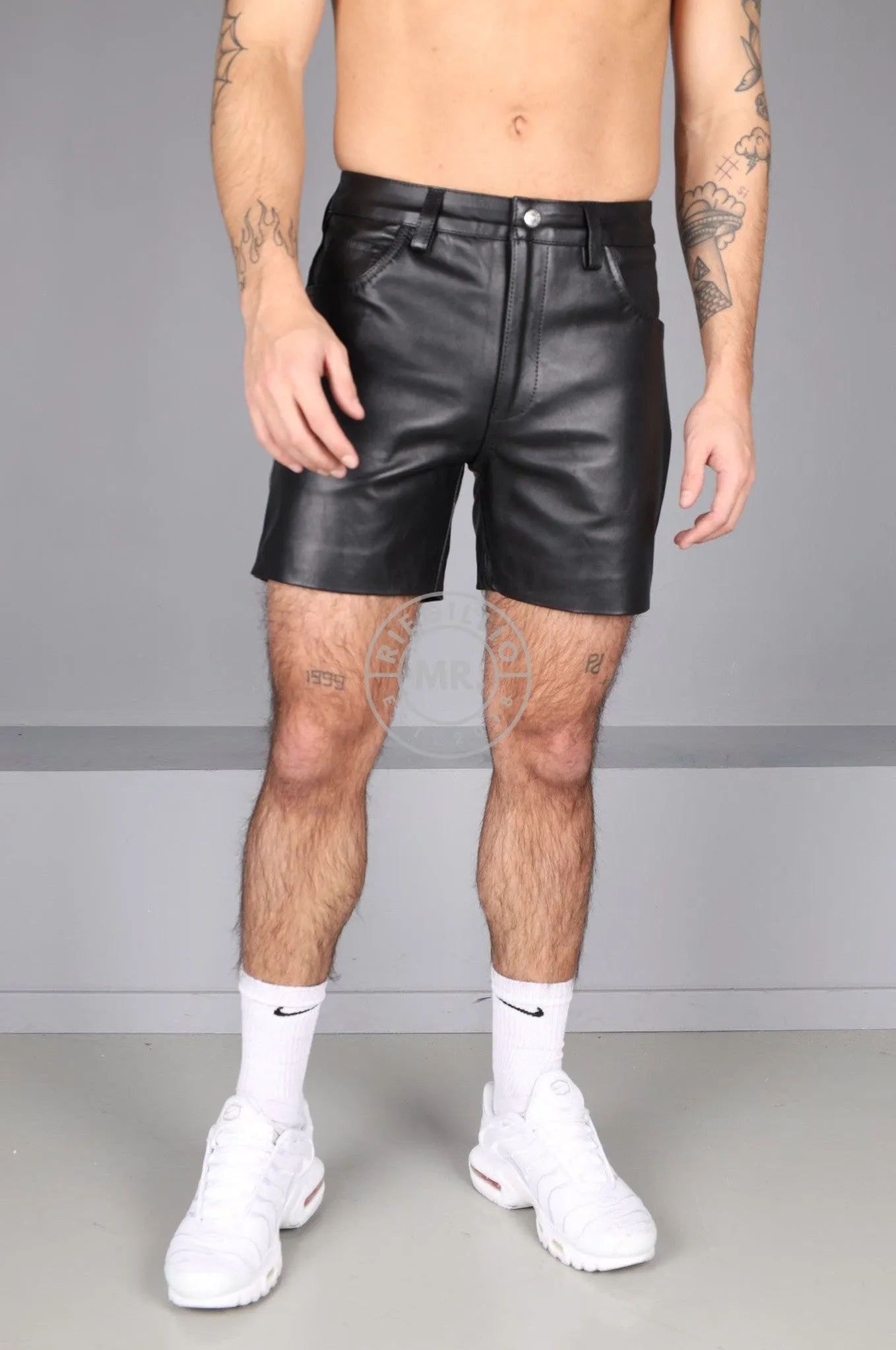 Black Leather 5 Pocket Short