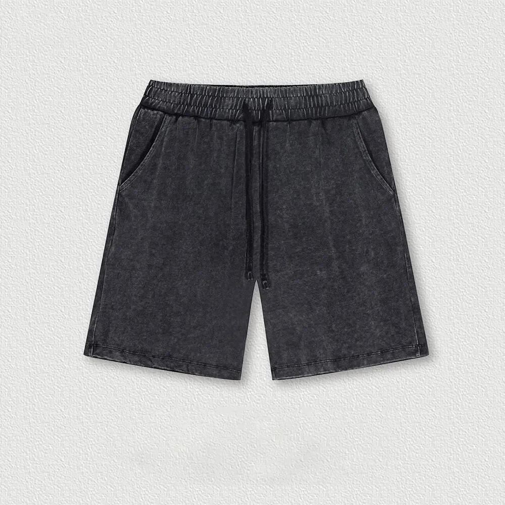 Black Vintage Washed Casual Sports Shorts