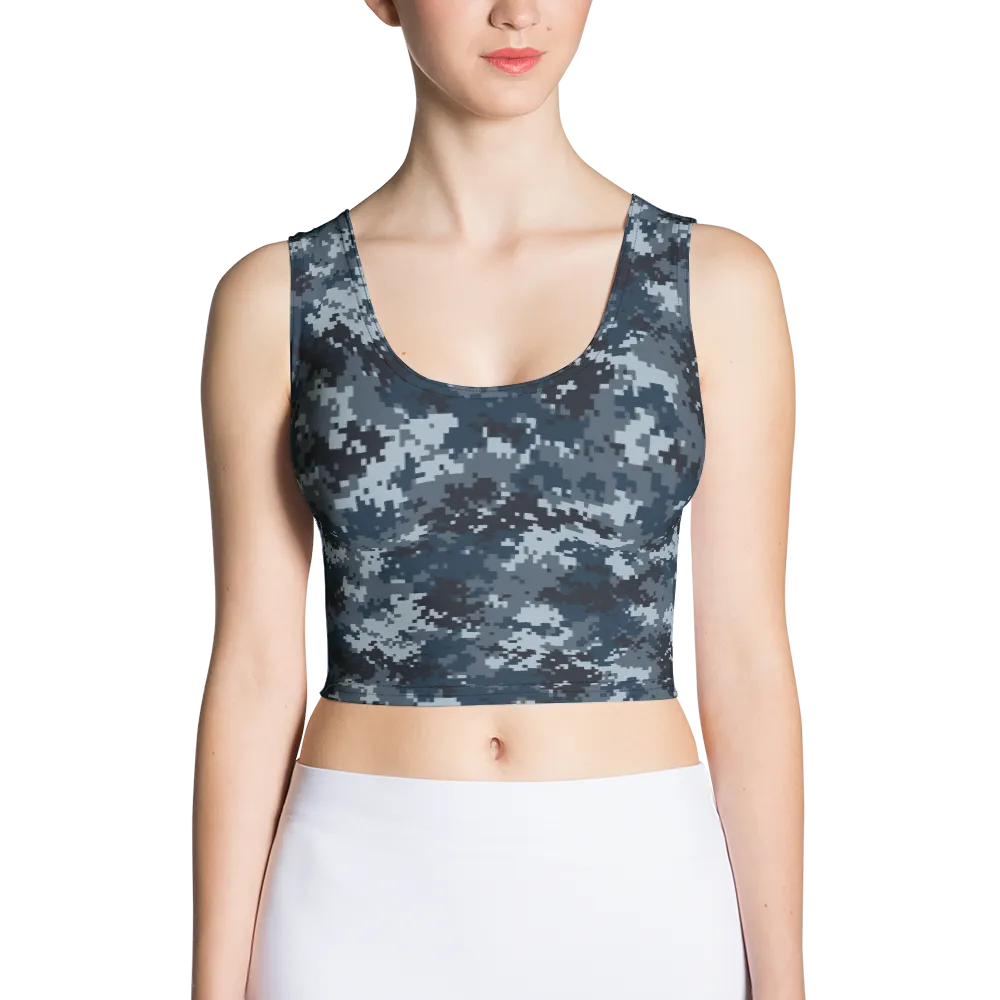Blue Camo Pixel Crop Top