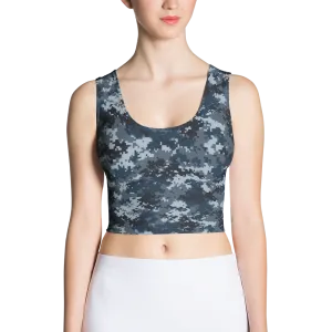 Blue Camo Pixel Crop Top