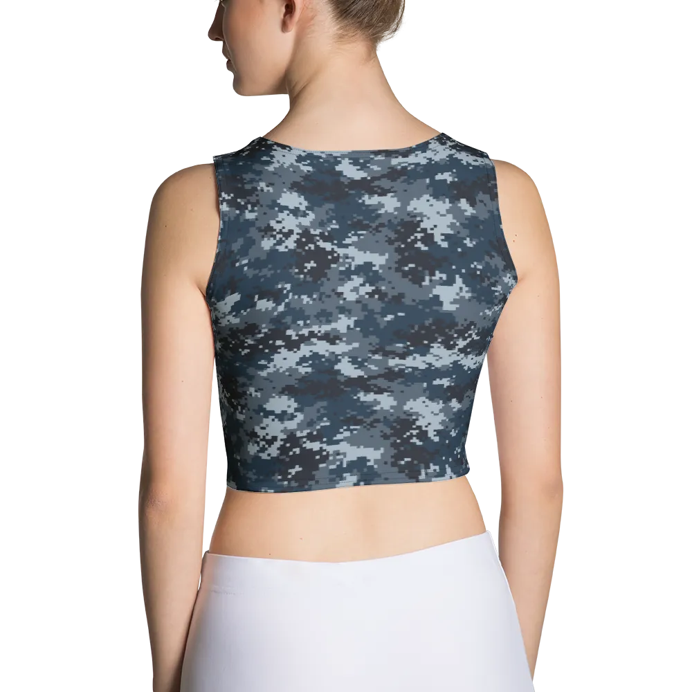 Blue Camo Pixel Crop Top