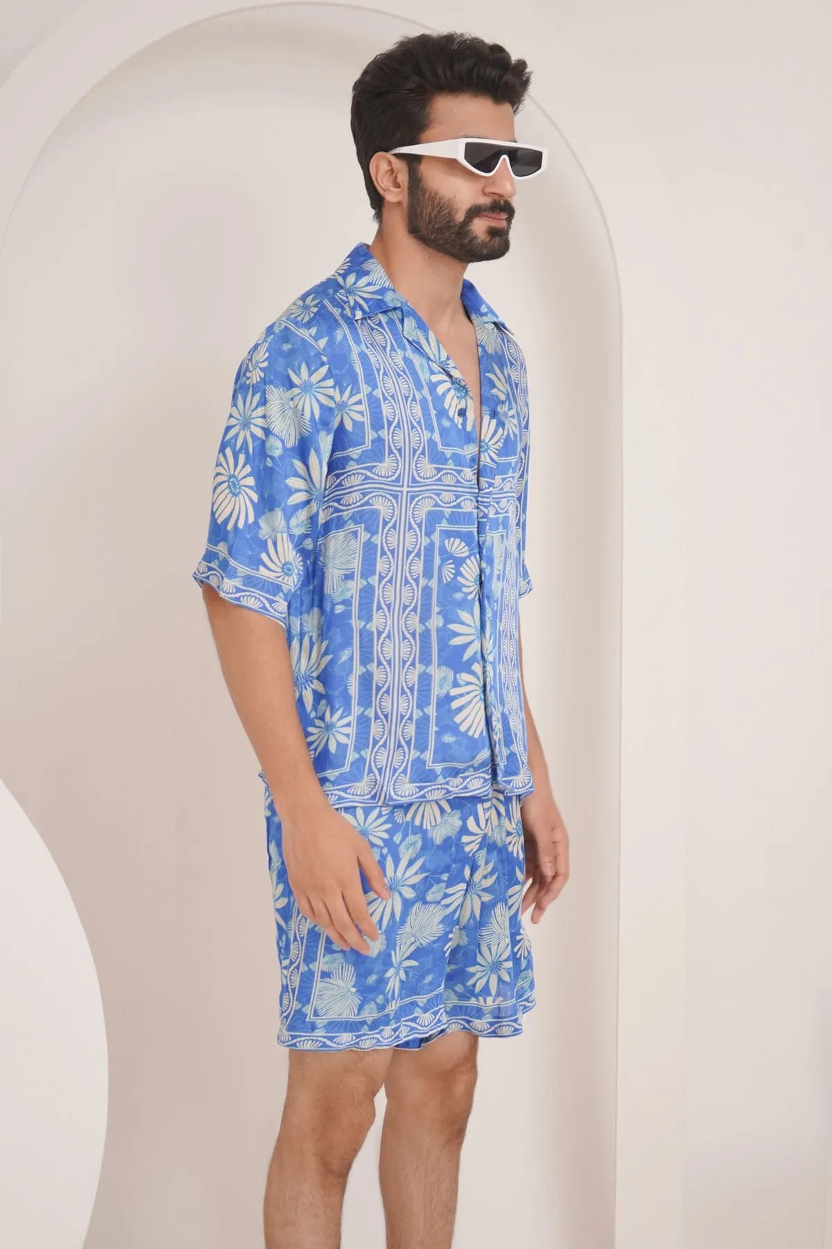Blue Printed Relaxed Fit Shirt