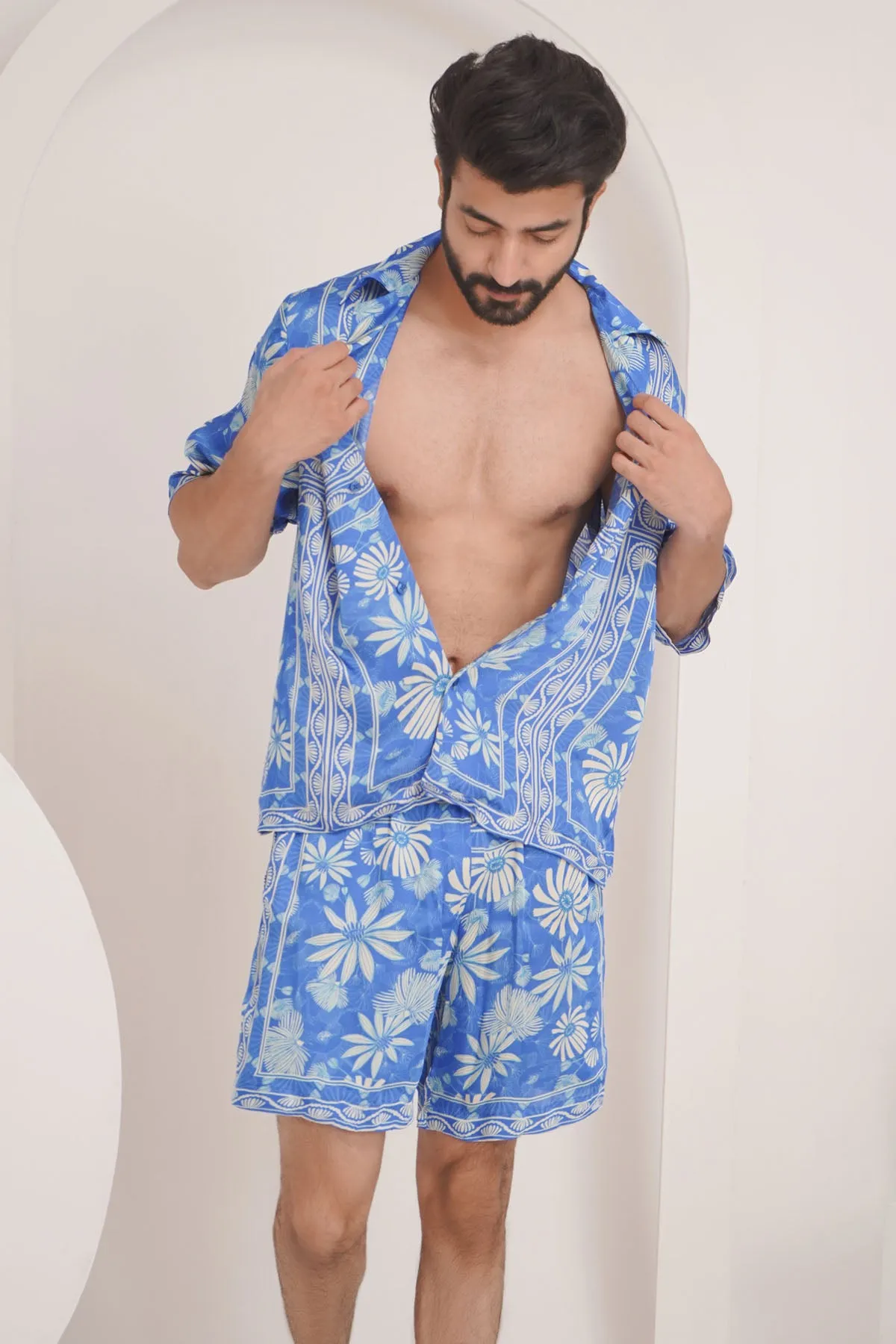 Blue Printed Relaxed Fit Shirt