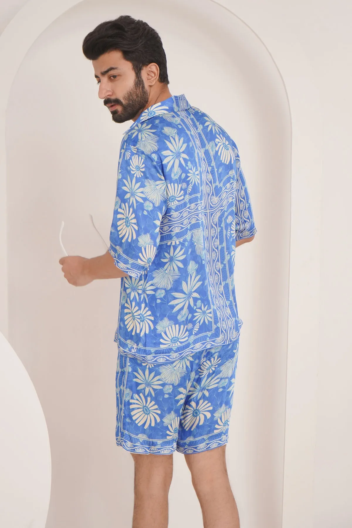 Blue Printed Relaxed Fit Shirt