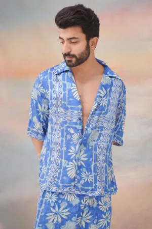 Blue Printed Relaxed Fit Shirt