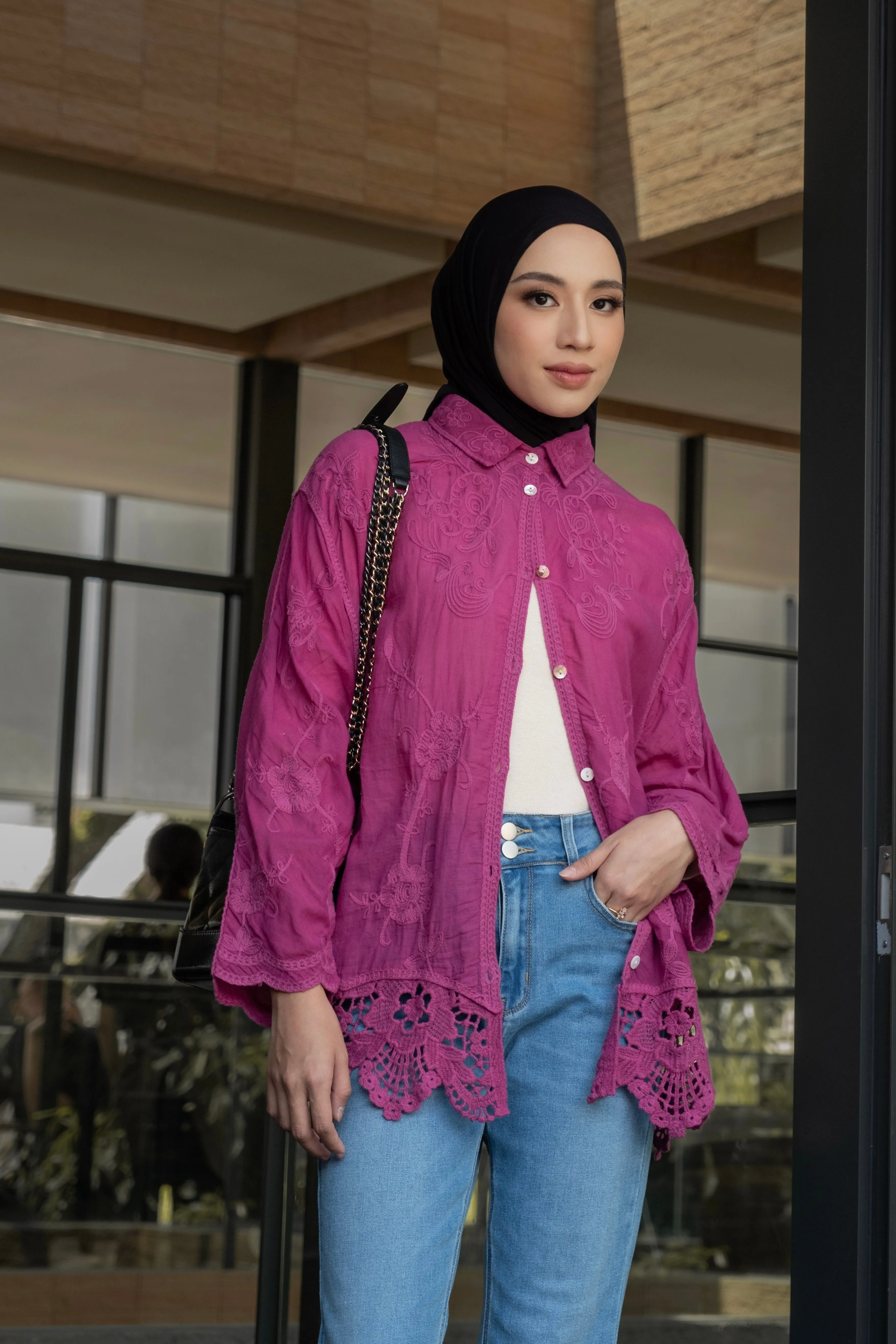 Bowly Blouse - Fuchsia - Atasan Blouse Motif Bunga