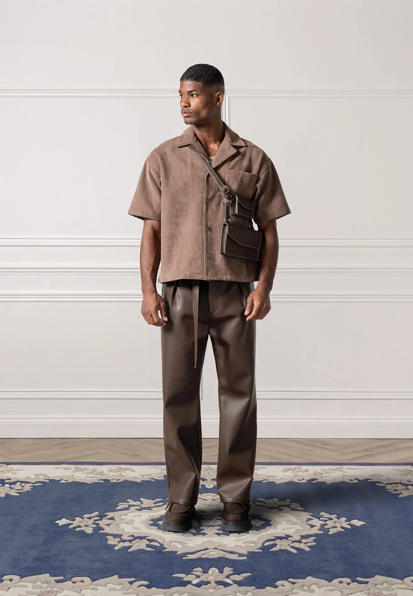 Boxy Suede Shirt - Brown