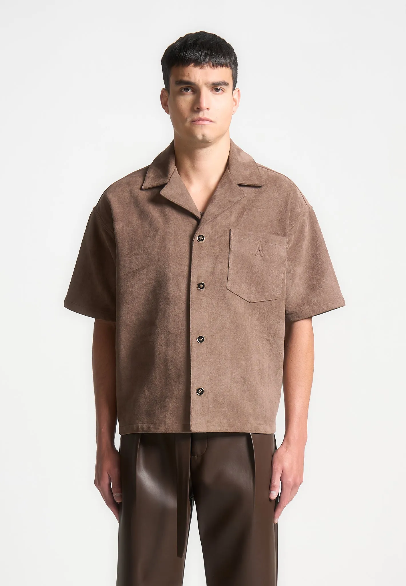 Boxy Suede Shirt - Brown