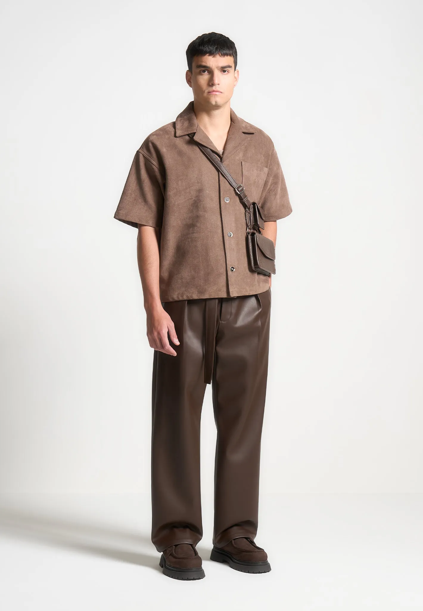 Boxy Suede Shirt - Brown