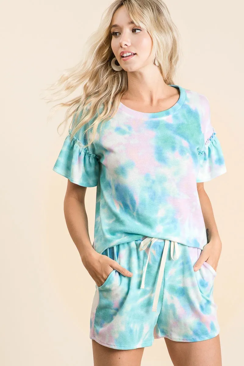 BP9001-72 | TIE DYE PRINT CASUAL SHORTS WITH TWILL