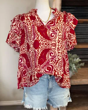 Burgundy Paisley Top