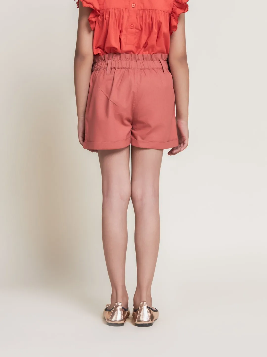Cecilia Cotton Sheeting Girls Shorts - Brick