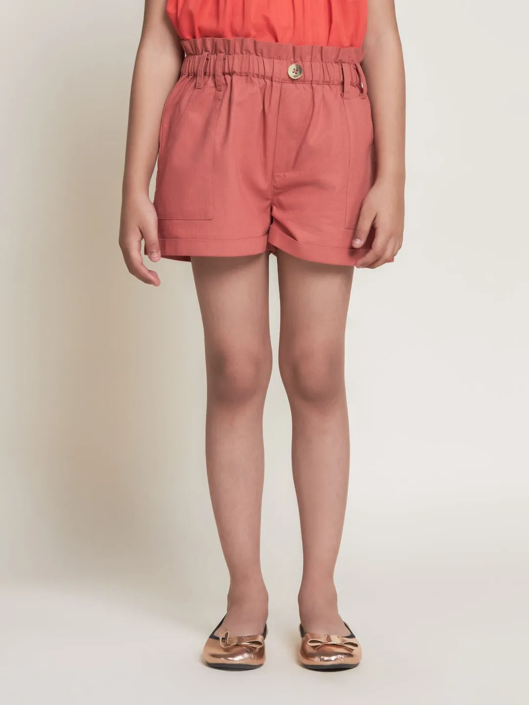 Cecilia Cotton Sheeting Girls Shorts - Brick