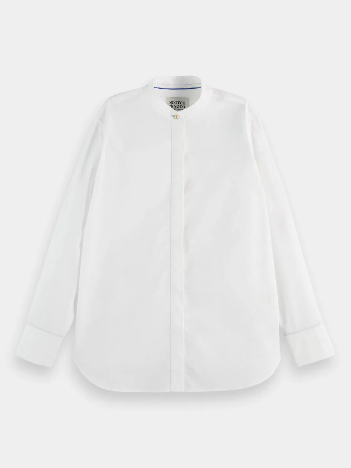 Collarless relaxed fit shirt