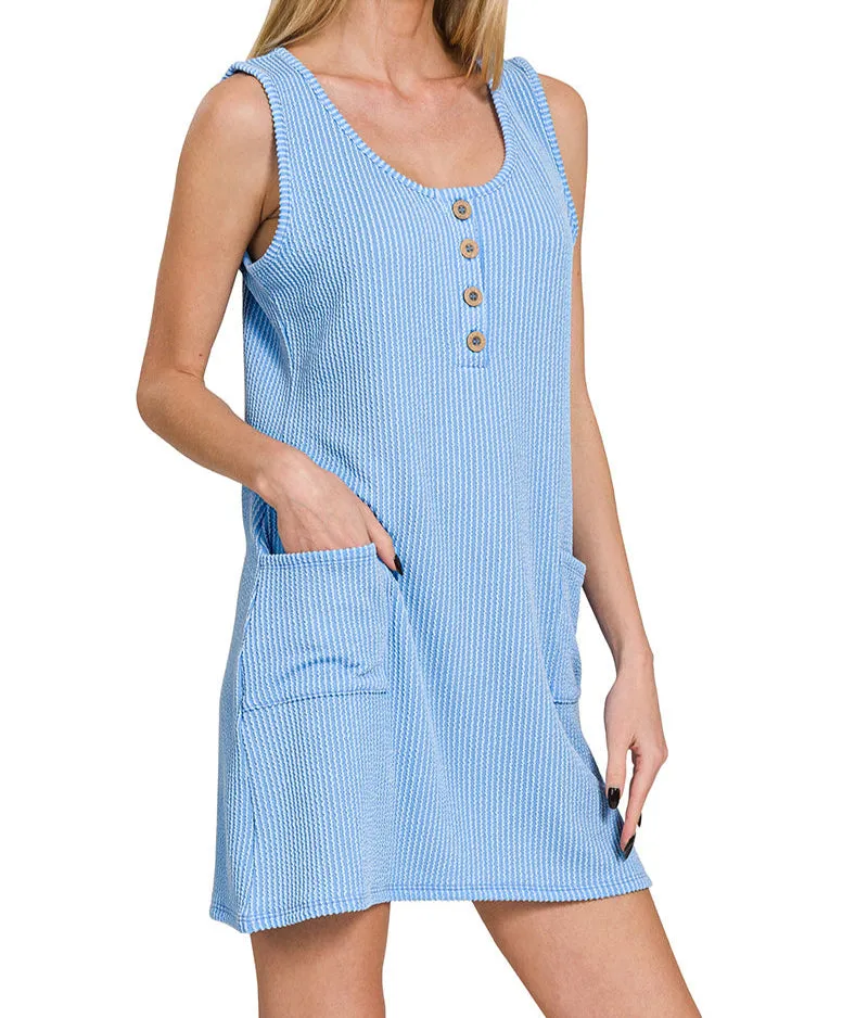 Corded Pocketed Tank Dress (Blue)