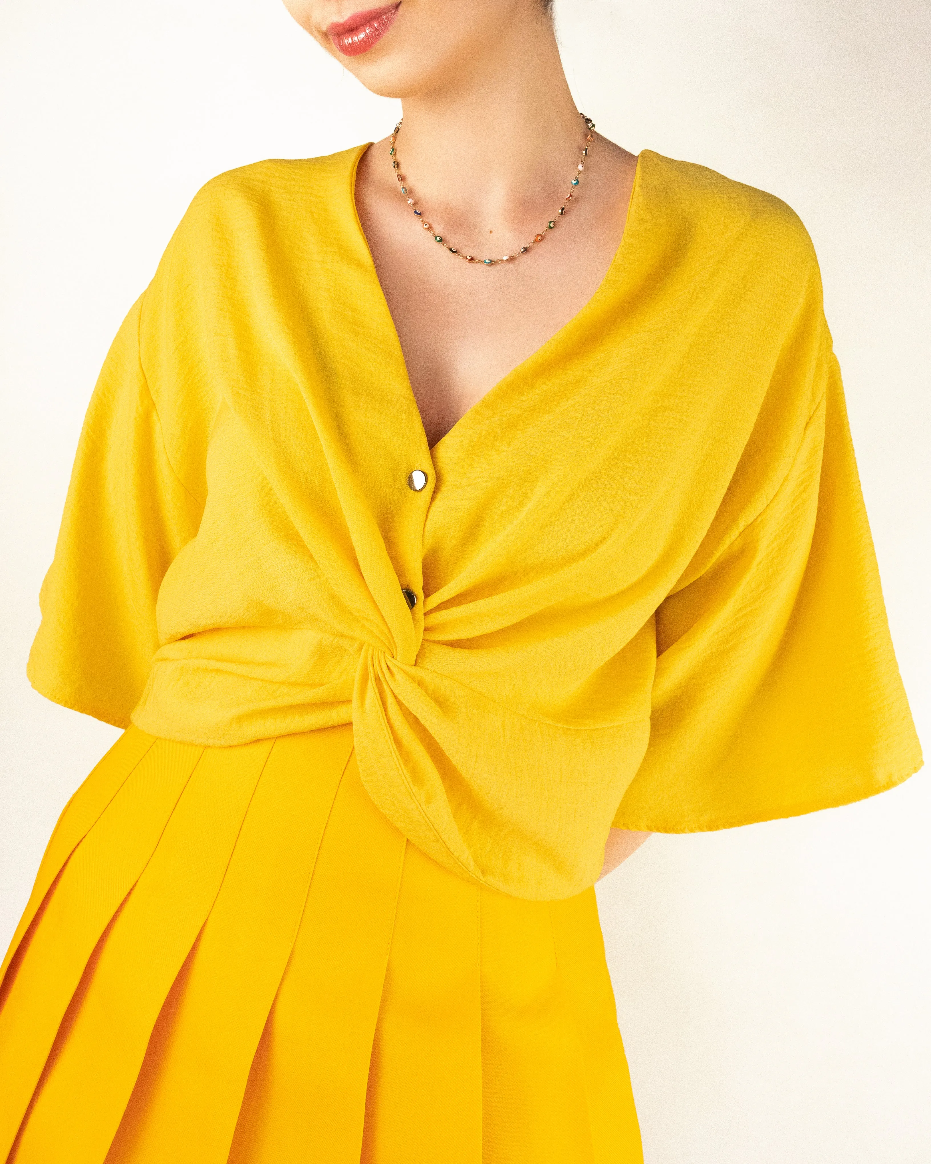 Crepe Butterfly Sleeve Blouse Yellow