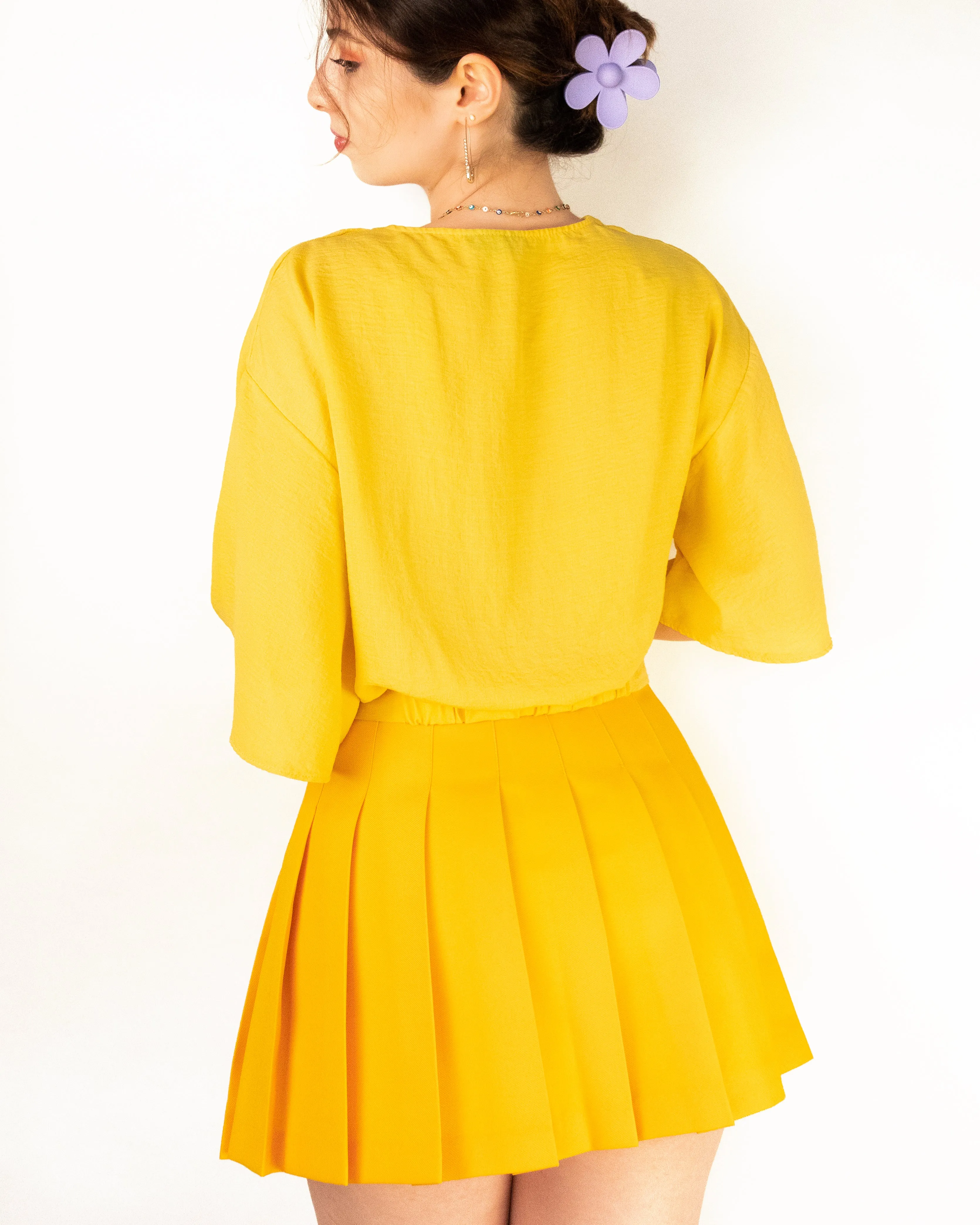 Crepe Butterfly Sleeve Blouse Yellow