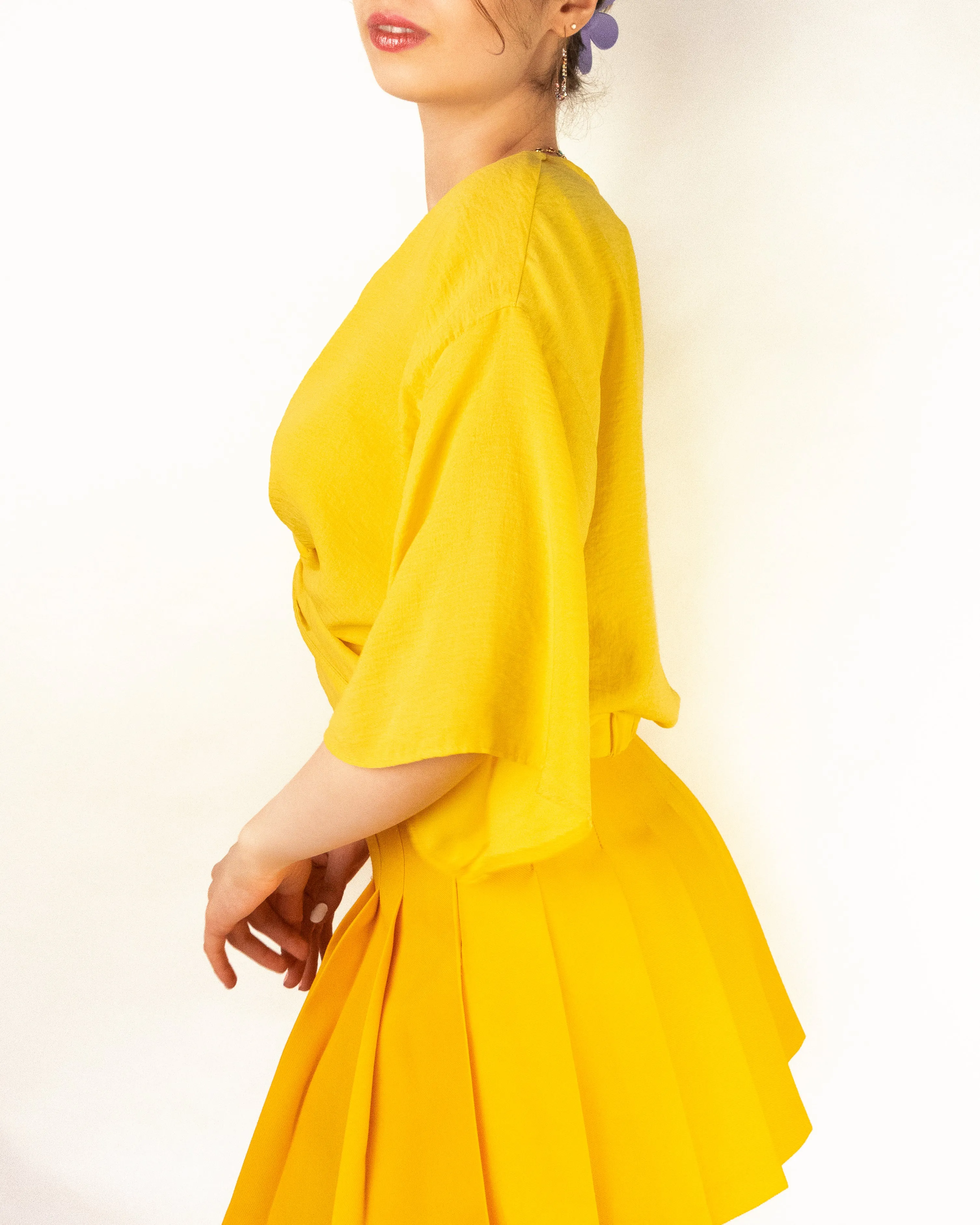 Crepe Butterfly Sleeve Blouse Yellow
