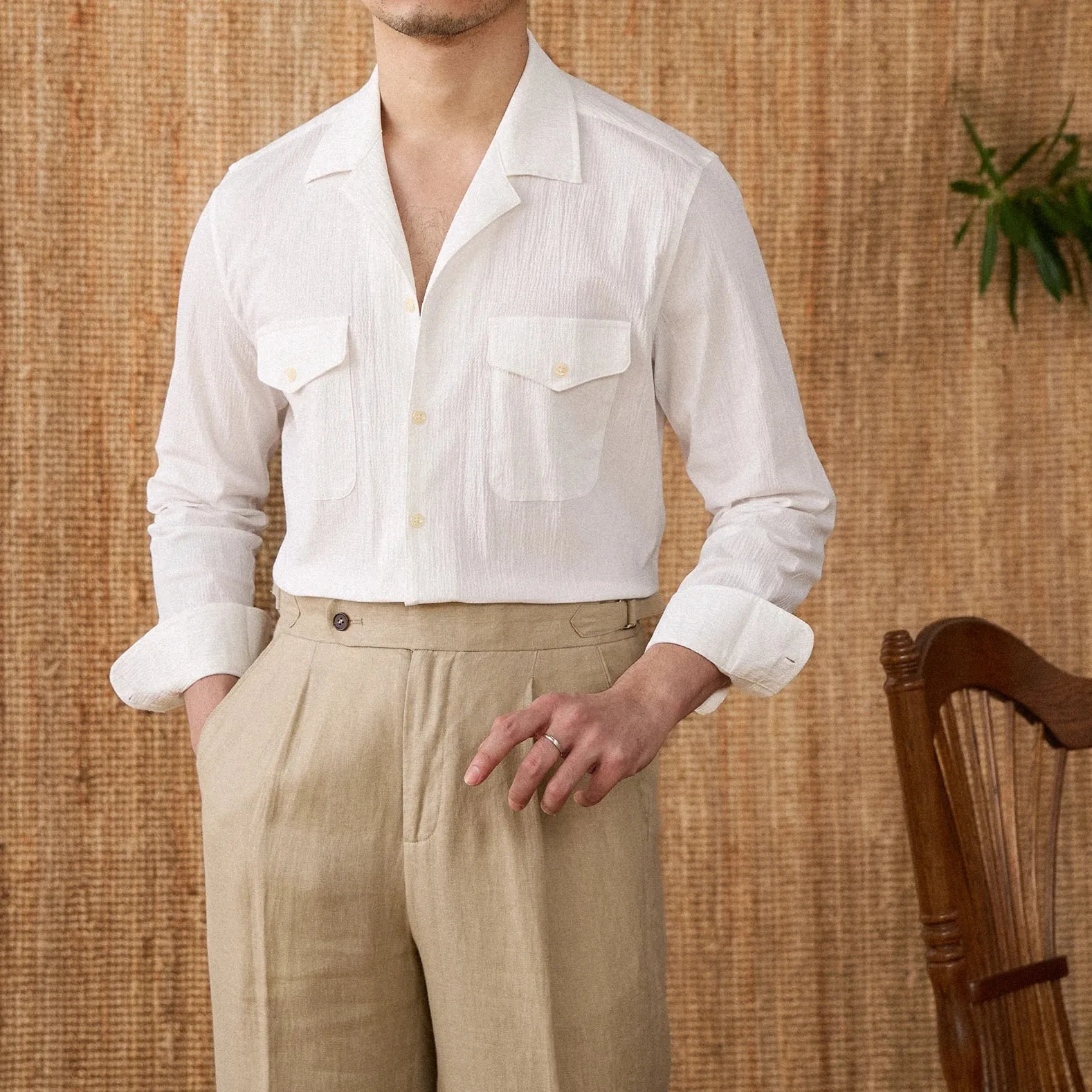 Cuban collar relaxed fit elegant shirt
