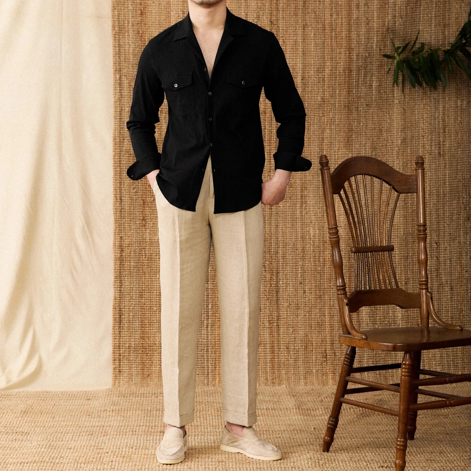 Cuban collar relaxed fit elegant shirt