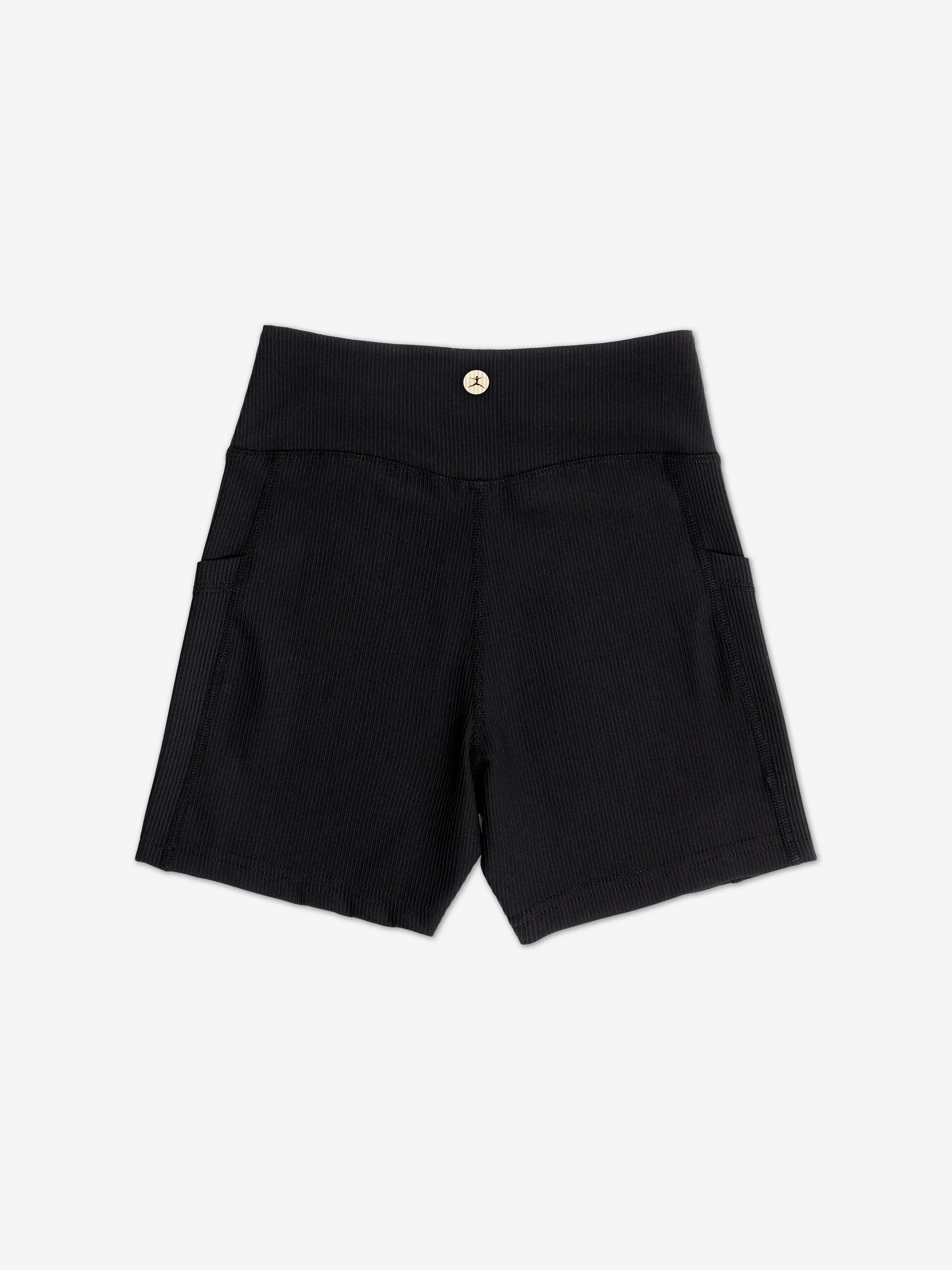 Danskin Girls Ribbed High Waist V Shape Waistband Shorts in Black