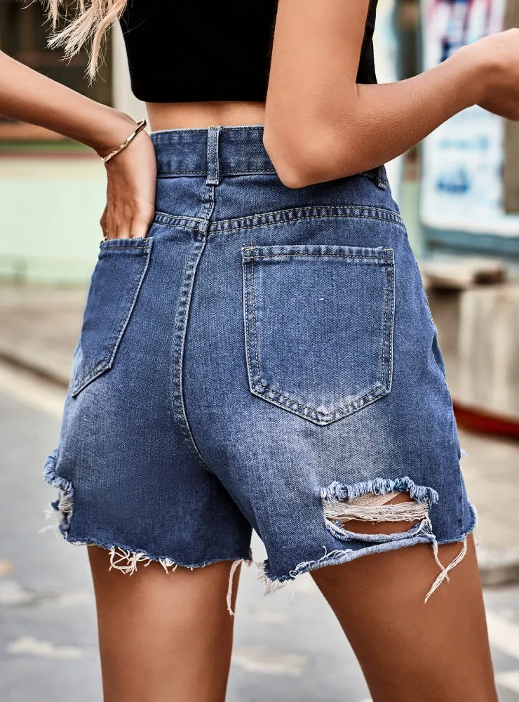 Denim Casual Holes Shorts
