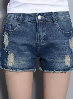 Denim Ripped Mini Shorts Frayed Cuffs