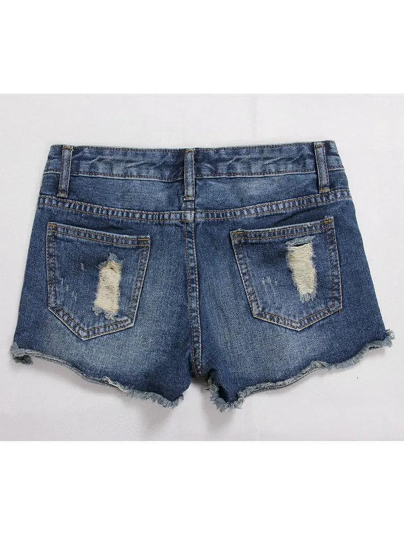 Denim Ripped Mini Shorts Frayed Cuffs