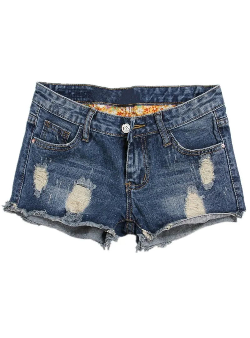 Denim Ripped Mini Shorts Frayed Cuffs