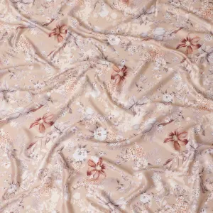 Eggnog beige synthetic crepe fabric with multicolor print in floral design-D15667