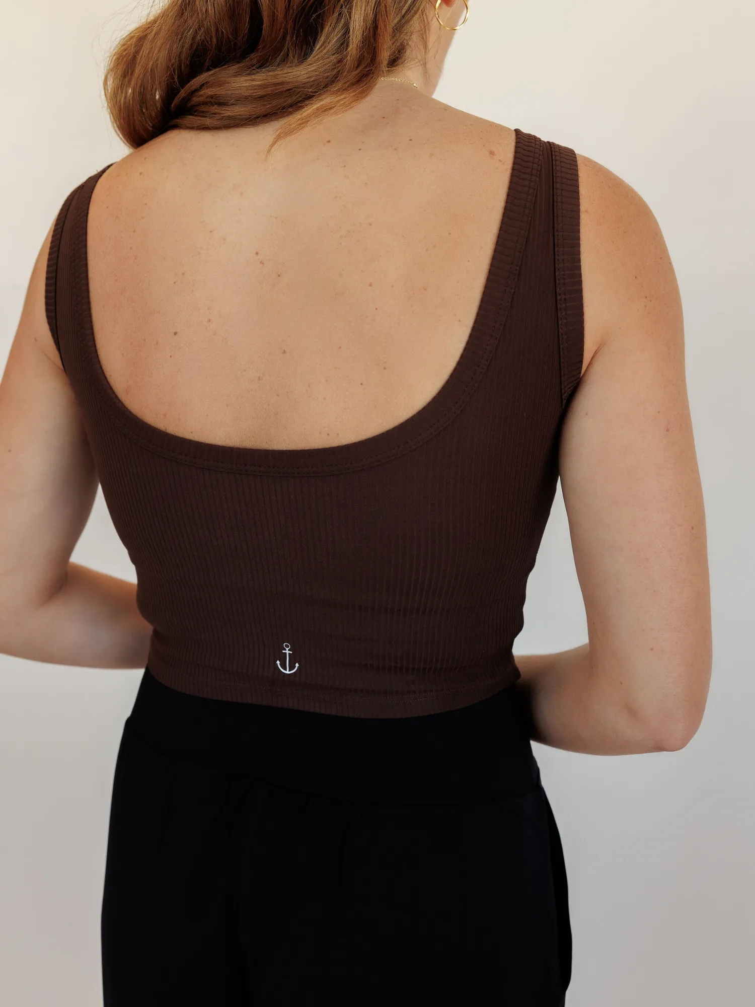 Espresso "Molly" Modal Ribbed Fixed Pads Supportive Cropped Tank