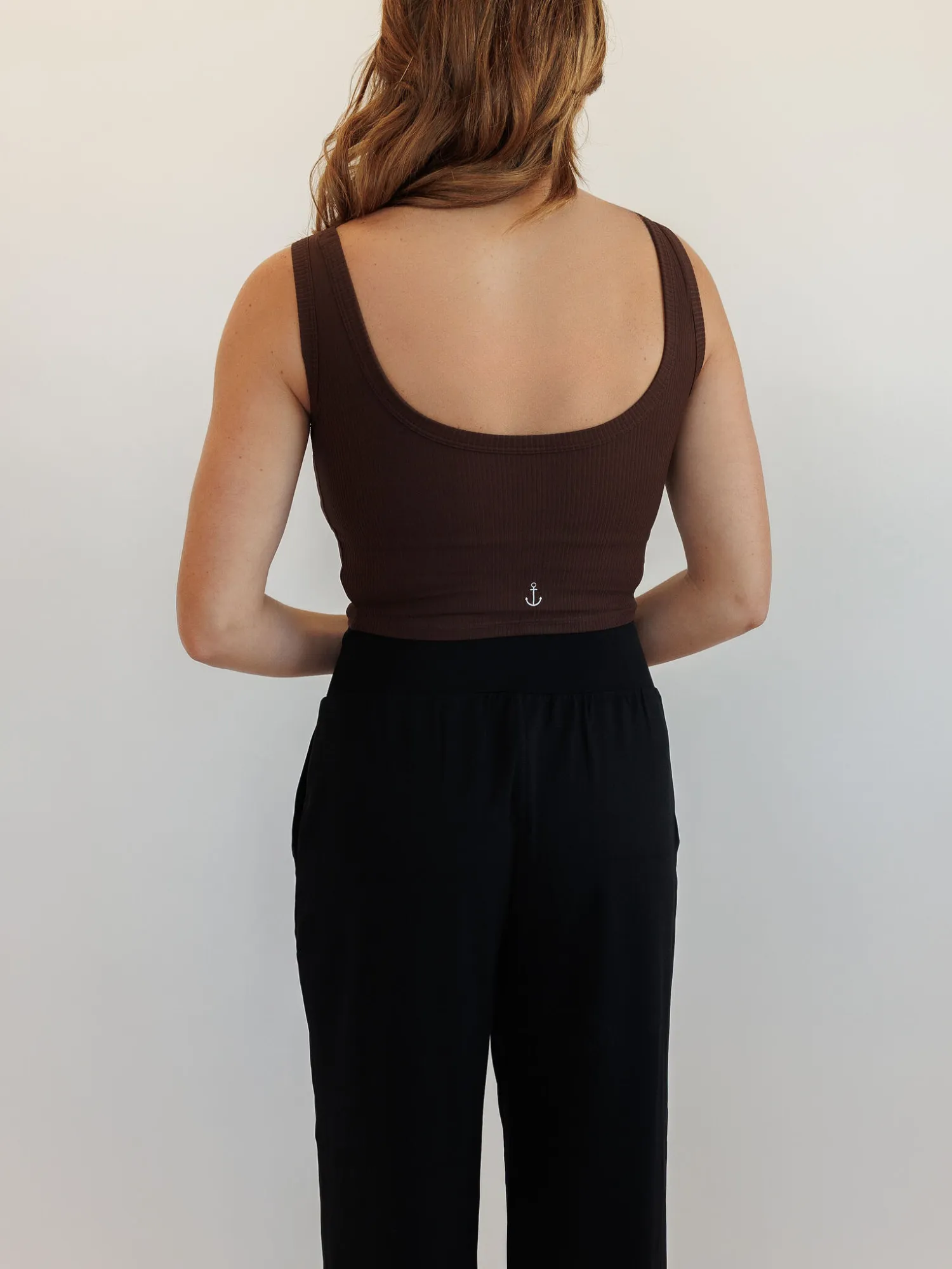Espresso "Molly" Modal Ribbed Fixed Pads Supportive Cropped Tank