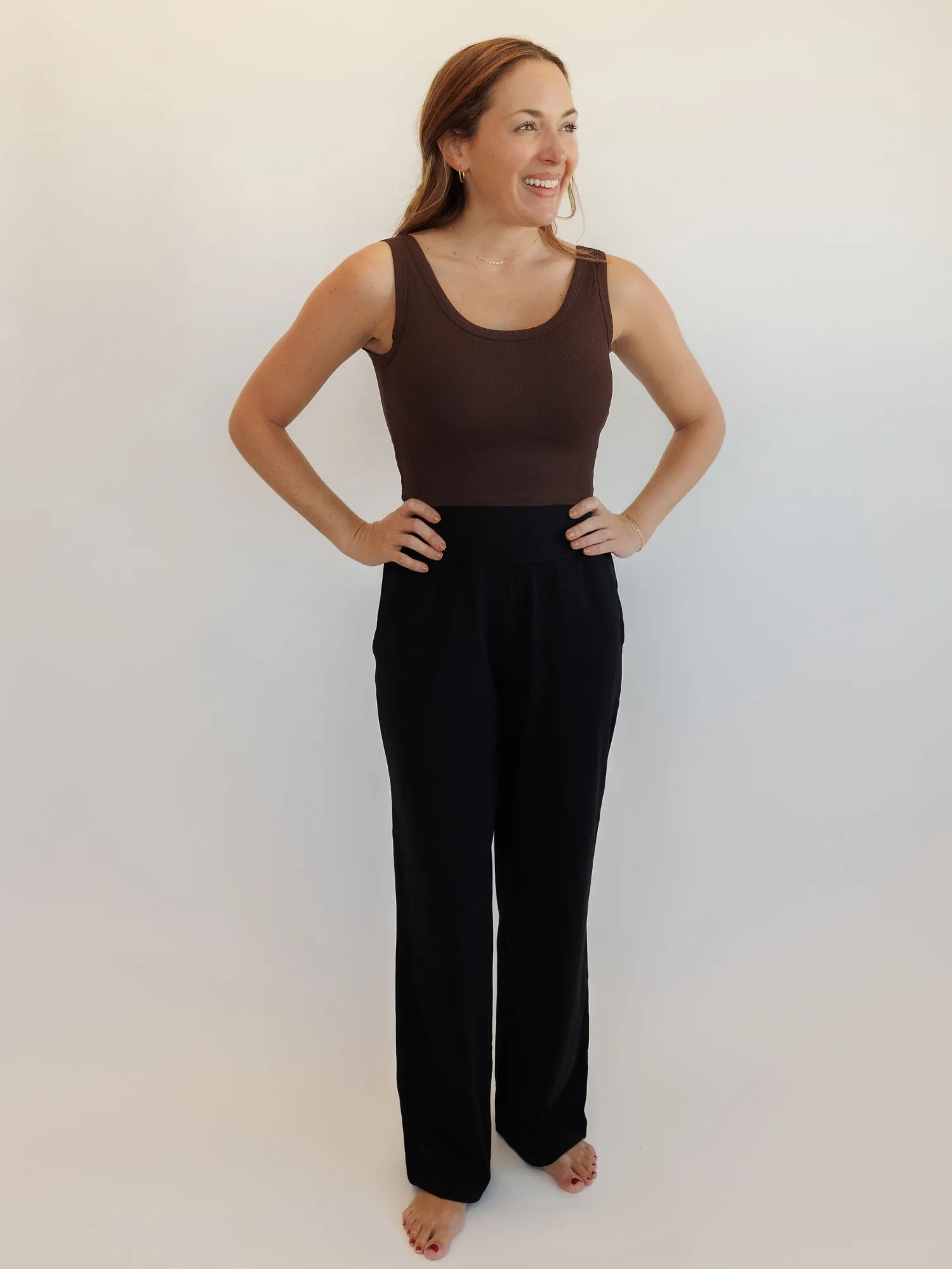 Espresso "Molly" Modal Ribbed Fixed Pads Supportive Cropped Tank